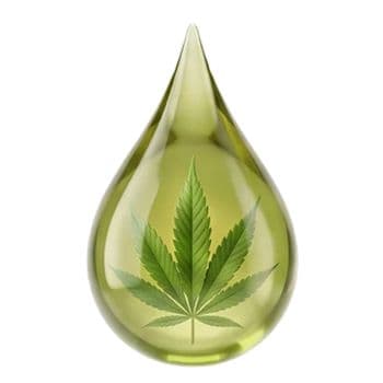 Ein Tropfen in dem ein Cannabisblatt ist